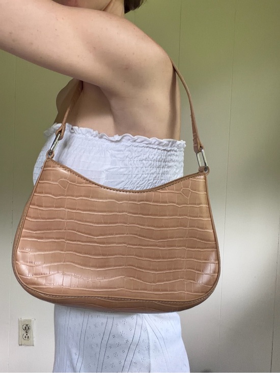 Crossi Handbags - Y2K style light tan faux crocodile Shoulder Bag minimalist European summer